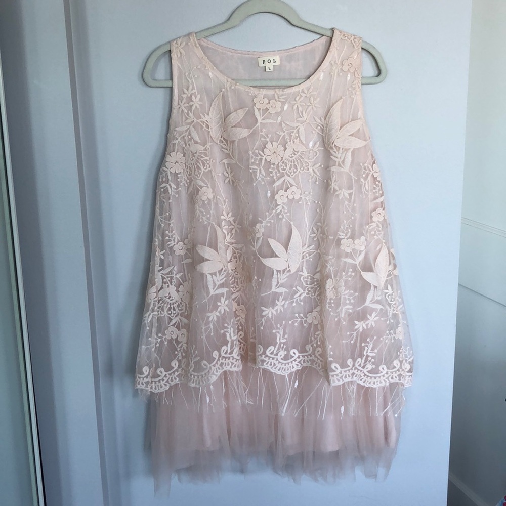 POL Lace and Tulle Mini Dress
